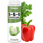 TPS NUTRIENTS 5-5-5 fertilizer bottle front, promotes steady growth across home gardens.