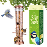 TrampgiK bird feeder outdoors with six ports inviting multiple birds.
