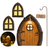 Tree Poetry fairy door attached to a tree trunk with glow-in-the-dark accents.
