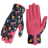 Trifabricy garden gloves for women with floral palm grip for secure tool handling.