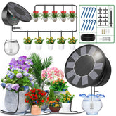 TRJZWA solar panel and timer kit powering autonomous irrigation for indoor and outdoor gardens.