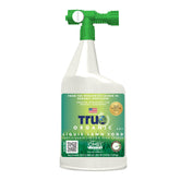 True Organic Liquid Lawn Food pour on lawn using hose-end sprayer for rapid green-up.