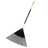 True Temper clog-free leaf rake with 30in head for yard debris.