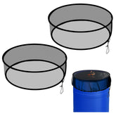 Tryly rain barrel mesh cover on 24.8-inch barrel blocks leaves while allowing airflow
