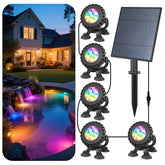T-SUN pond lights installed in a pond for bright nighttime illumination.