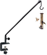 Tuohours 38-inch deck hook on a railing holding a bird feeder for easy viewing