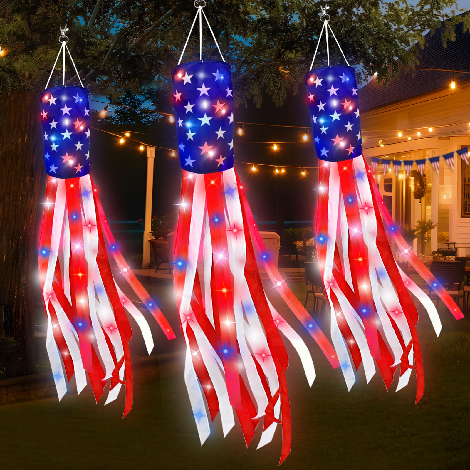 TURNMEON 60-inch American flag windsock for outdoor patriotic display.