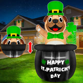 TurnMeOn bulldog inflatable front view with St Patrick's motif for curb appeal.