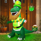TURNMEON dinosaur wearing a leprechaun hat with Irish flag for outdoor display
