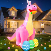 TURNMEON 8 ft Easter inflatable dinosaur with bunny ears, ideal for eye-catching yard décor.