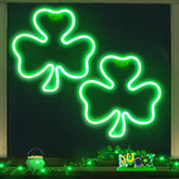 Turnmeon shamrock neon sign glow close-up with vibrant green light