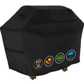 Tuyeho grill cover protects a Weber-style grill from sun and rain (65x30x46 inches).