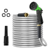 TVKB metal garden hose in stainless steel offers rugged durability and flexible maneuverability.