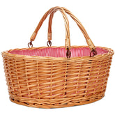 TwentyNext red wicker picnic basket 16inch opened to reveal a roomy interior for meals.