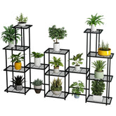 Twhep Tall 13-tier plant stand front view showing space for 15 pots and stable frame