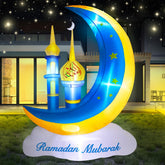 TwoBees 5FT Ramadan inflatable crescent moon lights the yard at night.
