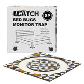 UCatch bed bug interceptors under bed legs provide continuous monitoring.