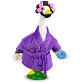 Ueyben Lady Goose Outfit bathrobe with coffee cup and donuts enhances porch decor.