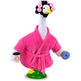 Ueyben Lady Porch Goose Outfit bathrobe with coffee cup donuts enhances garden goose charm.