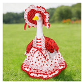 Ueyben goose outfit in red dress with roses, ideal for festive porch decor