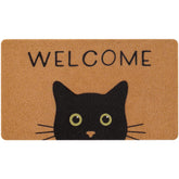 UINI cat welcome mat with black cat and green eyes for stylish entryways and dirt capture.