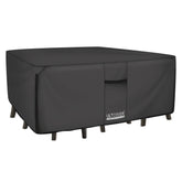 ULTCOVER 600D table cover with two-side vents protects patio set from rain and sun.