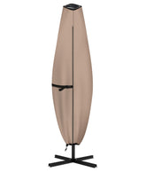 ULTCOVER patio parasol 600D cover with clear top window protecting a solar umbrella from rain and dust.