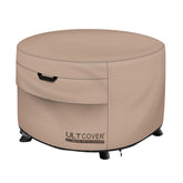 ULTCOVER round fire pit cover 32in on patio protects from rain and sun.