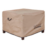 ULTCOVER square ottoman cover on patio protecting from rain and sun.