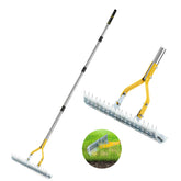 UMEMAXSO Thatch Rake with 15-inch head clears dead grass and improves soil aeration.