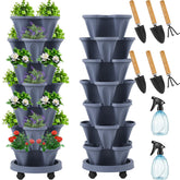 Umigy 7-tier stackable planter tower top view shows space-saving vertical gardening potential