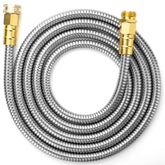 UNCO 10ft stainless steel hose full view for durable, kink-free watering.