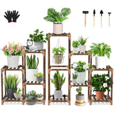 Uneedem wood plant stand corner shelf displaying multiple plants in a sturdy display