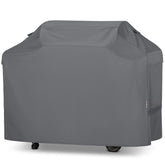 Unicook 75-inch grill cover on a large outdoor grill protecting from sun and rain.
