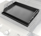 Uniflasy cast iron griddle front view for gas grills, showcasing the 17 x 13 inch surface.
