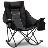 Unisakey oversized rocking chair with headrest ready for easy lounging at the campsite.
