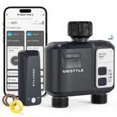 Unistyle 1640ft wifi sprinkler timer front view, easy garden irrigation control from afar.