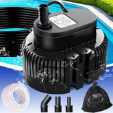 UniWater pool cover pump outdoors, front view, for efficient water removal.
