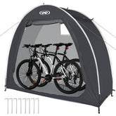 UNP bike storage shed tent front view demonstrates rugged waterproof exterior for outdoor protection.