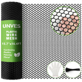 Unves chicken wire plastic mesh roll showing 15.7in by 16.4ft for easy DIY fencing
