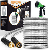 Unywarse 75ft metal garden hose shows rugged durability for outdoor watering