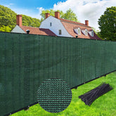 UPGRADE Privacy Screen Fence 6x50 in dark green shown in a backyard setup for reliable privacy.