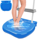 UQM pool foot bath inflatable tray ladder attachment keeps water clean at pool entry.