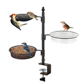 Urban Deco balcony railing bird feeder front view with three trays for compact use