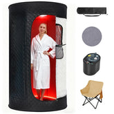 UrMoon portable steam sauna box with remote control for convenient home sessions.