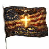 US 250 flag front view showing durable double sided 3 ply fabric for outdoor display