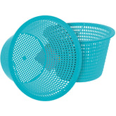 U.S. Pool Supply teal blue skimmer basket, top view, keeps leaves from clogging your filter.