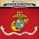 USA Flag Co. Marine Corps flag front view with vivid scarlet field for outdoor display.