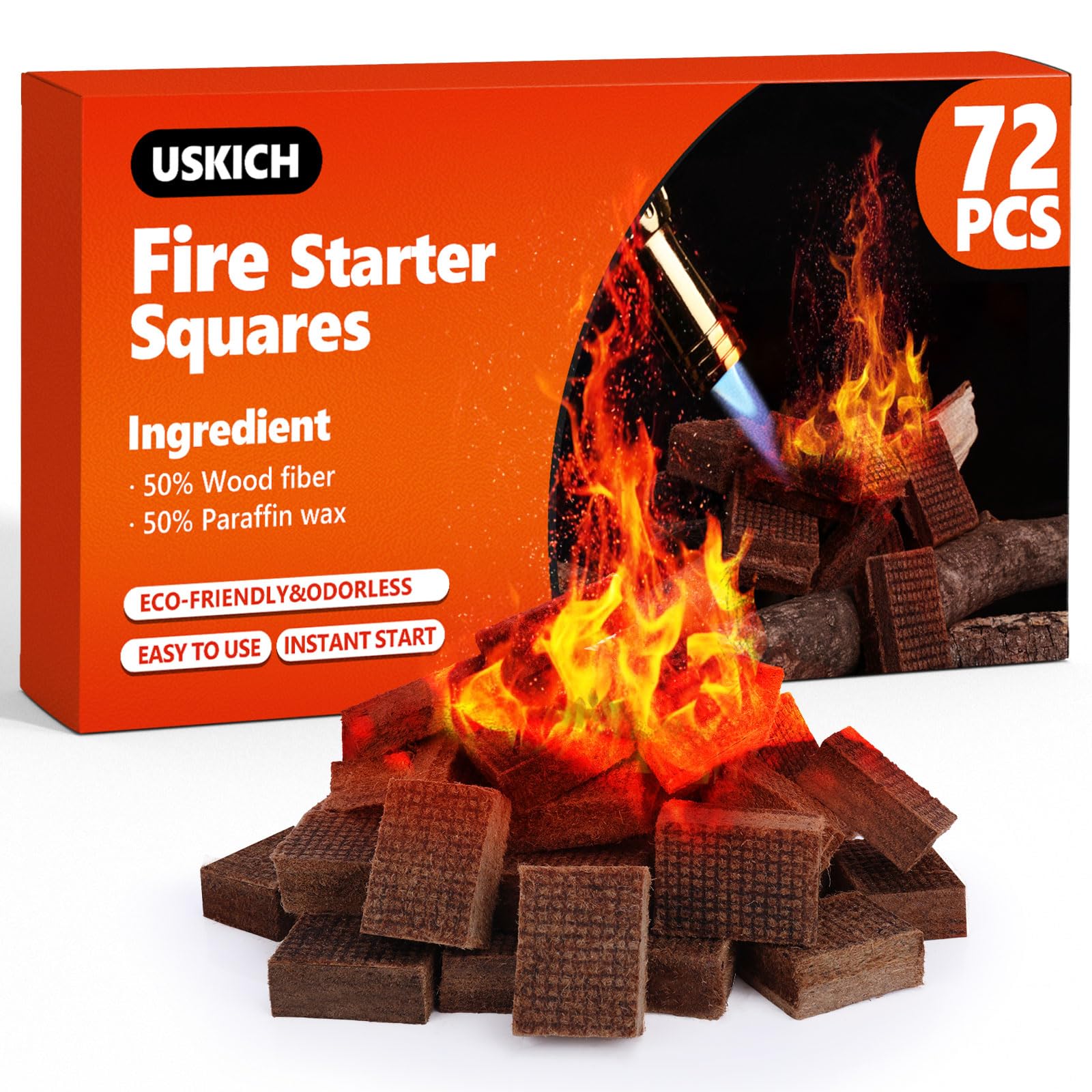 USKICH Fire Starter Squares packaging ready for campers and grill lovers.