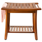 Utoplike Teak Shower Bench with Handles for towel storage and easy grip in bathrooms.